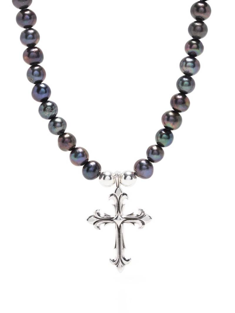 Emanuele Bicocchi Black pearl necklace with fleury cross von Emanuele Bicocchi