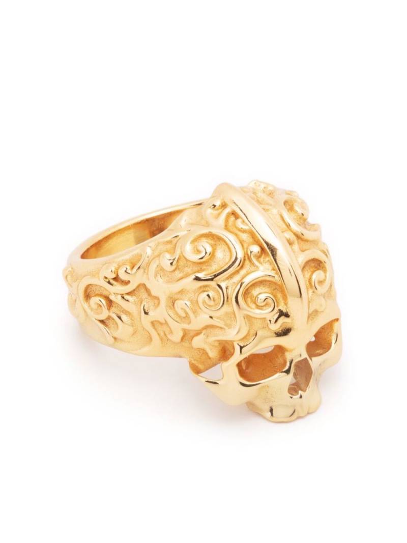 Emanuele Bicocchi Gold Large arabesque Skull Ring von Emanuele Bicocchi