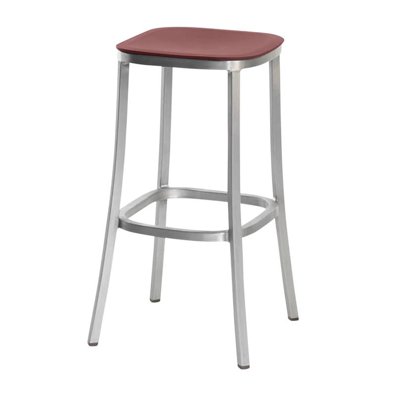 1 Inch Reclaimed Polypropylene Barstool Barstuhl, Gestell aluminium, dunkel pulverbeschichtet, Farbe blue von Emeco