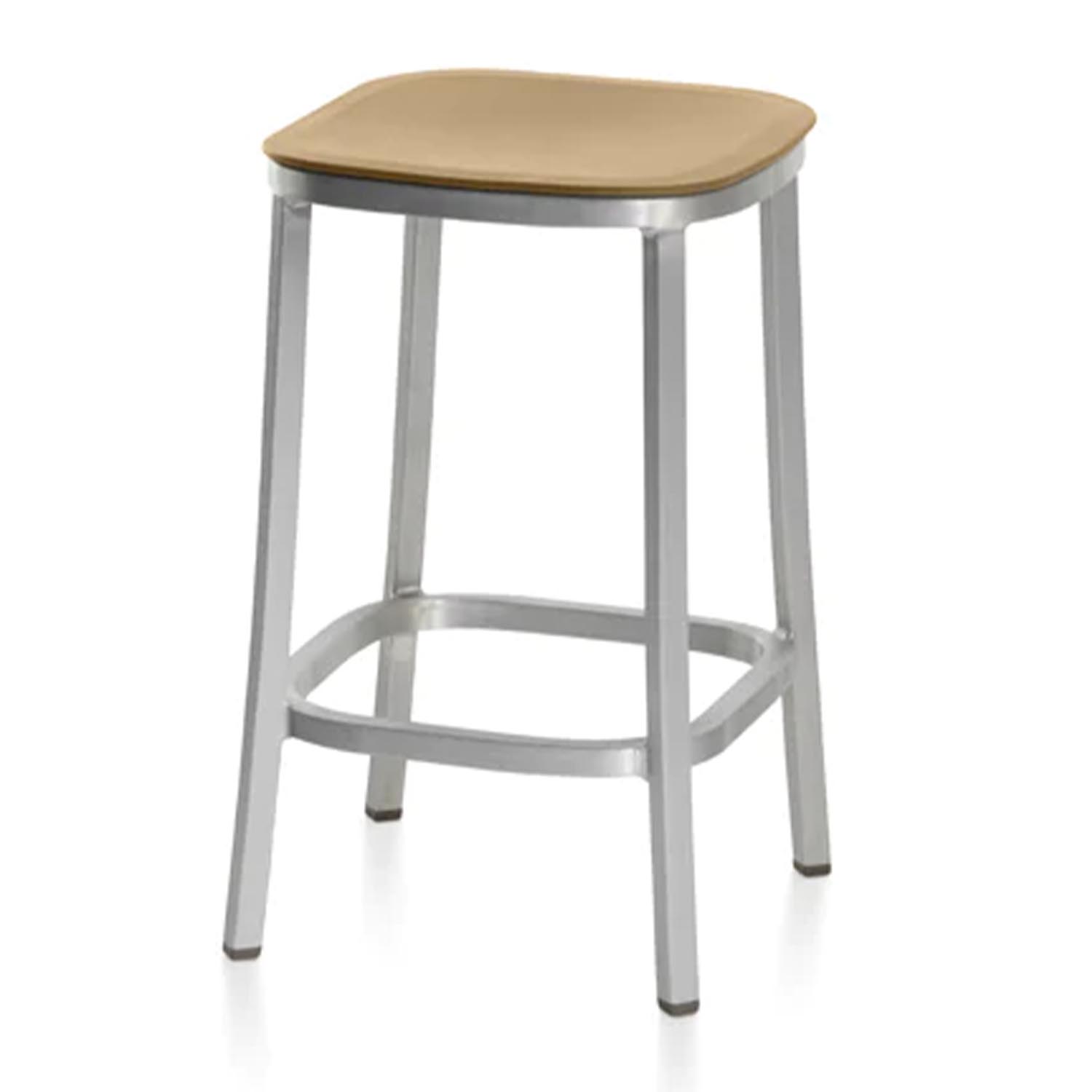 1 Inch Reclaimed Polypropylene Counter Stool Hochstuhl, Gestell aluminium, dunkel pulverbeschichtet, Farbe blue von Emeco