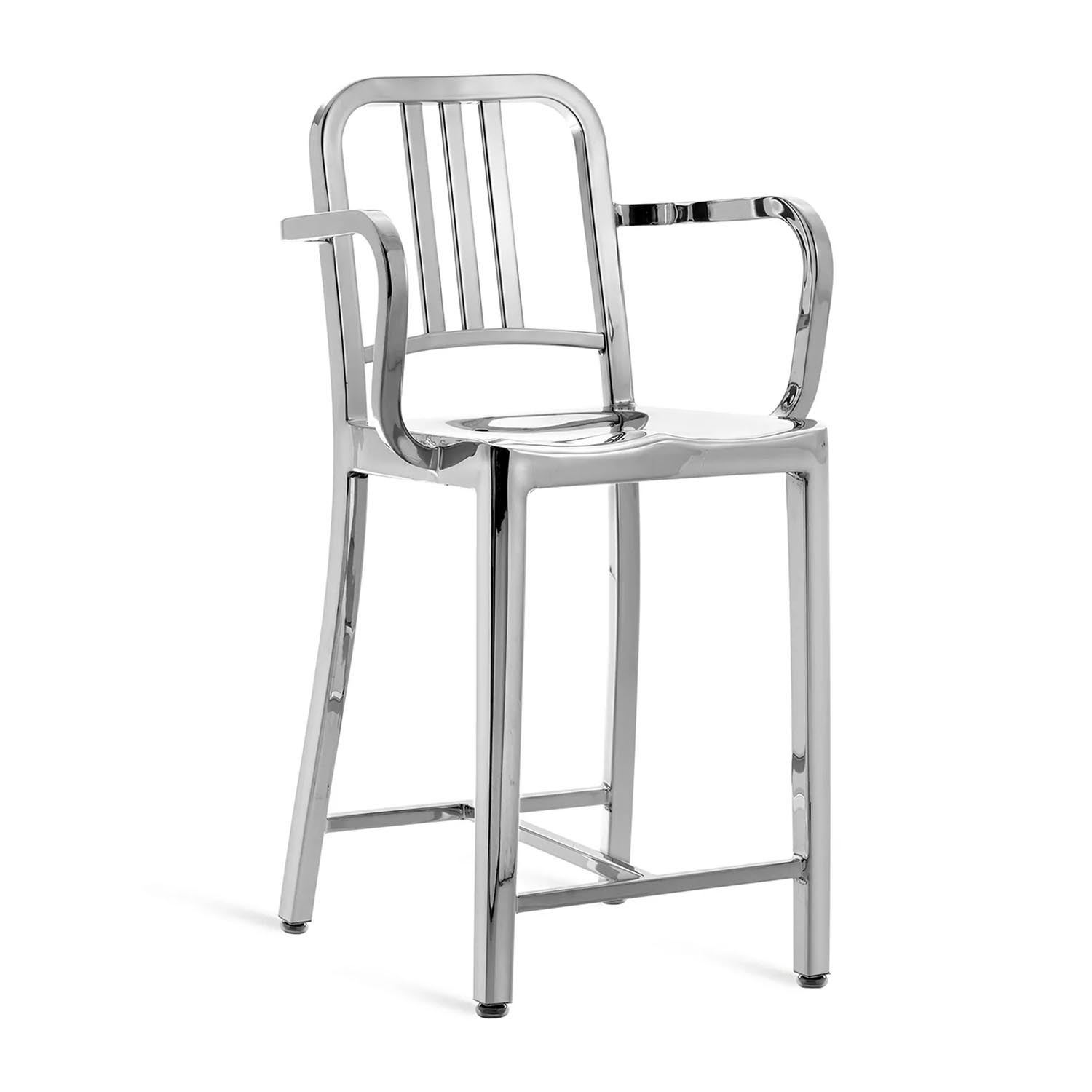1006 Navy Counter Arms Stool Hochstuhl, Ausführung aluminium, poliert 1006 Navy Counter Arms Stool Hochstuhl, Ausführung aluminium, poliert von Emeco