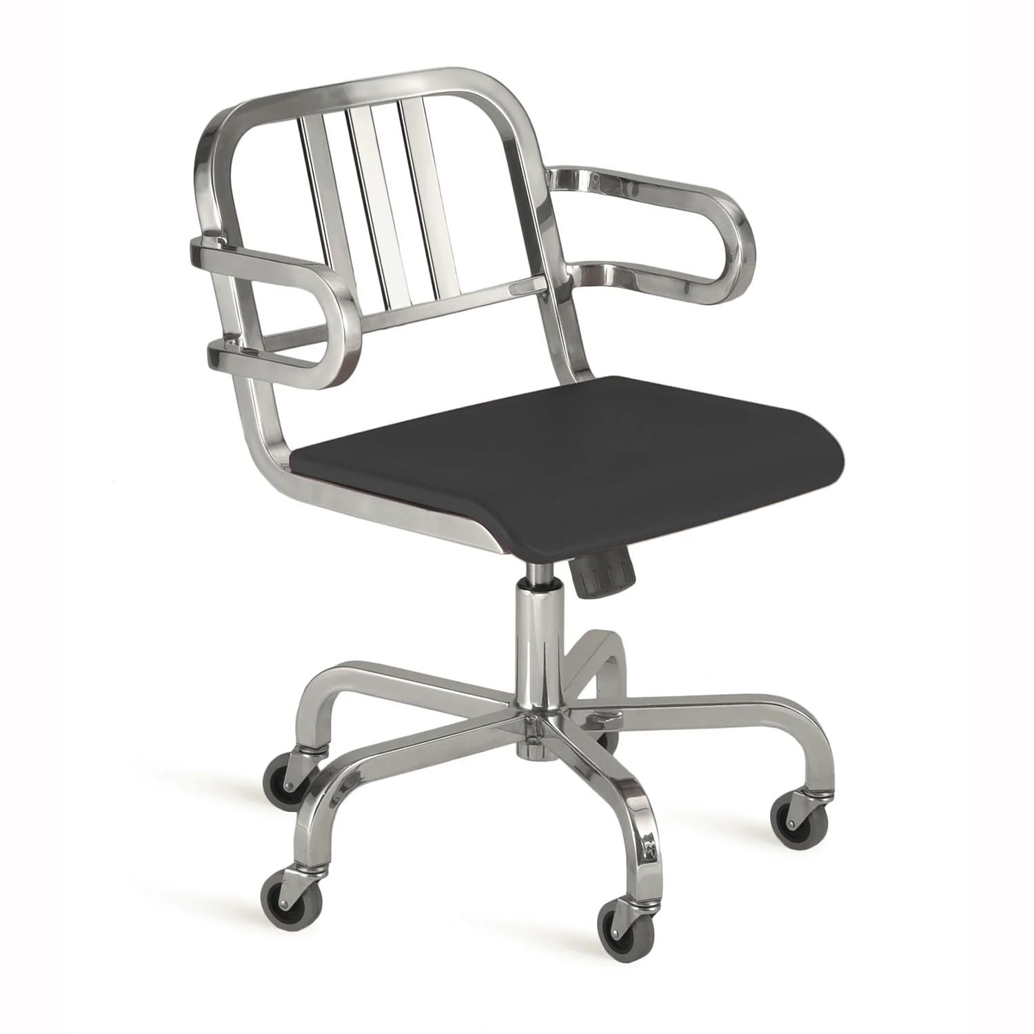 Nine-0 Swivel Armchair Bürodrehstuhl, Ausführung aluminium, poliert, Rücken 3-bar-back von Emeco