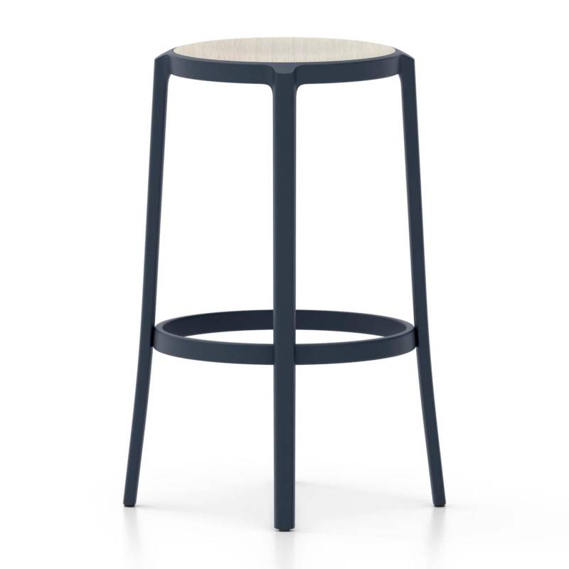 On & On Plywood Seat Barstool Barstuhl, Farbe dark blue, Sitz holz, eiche von Emeco