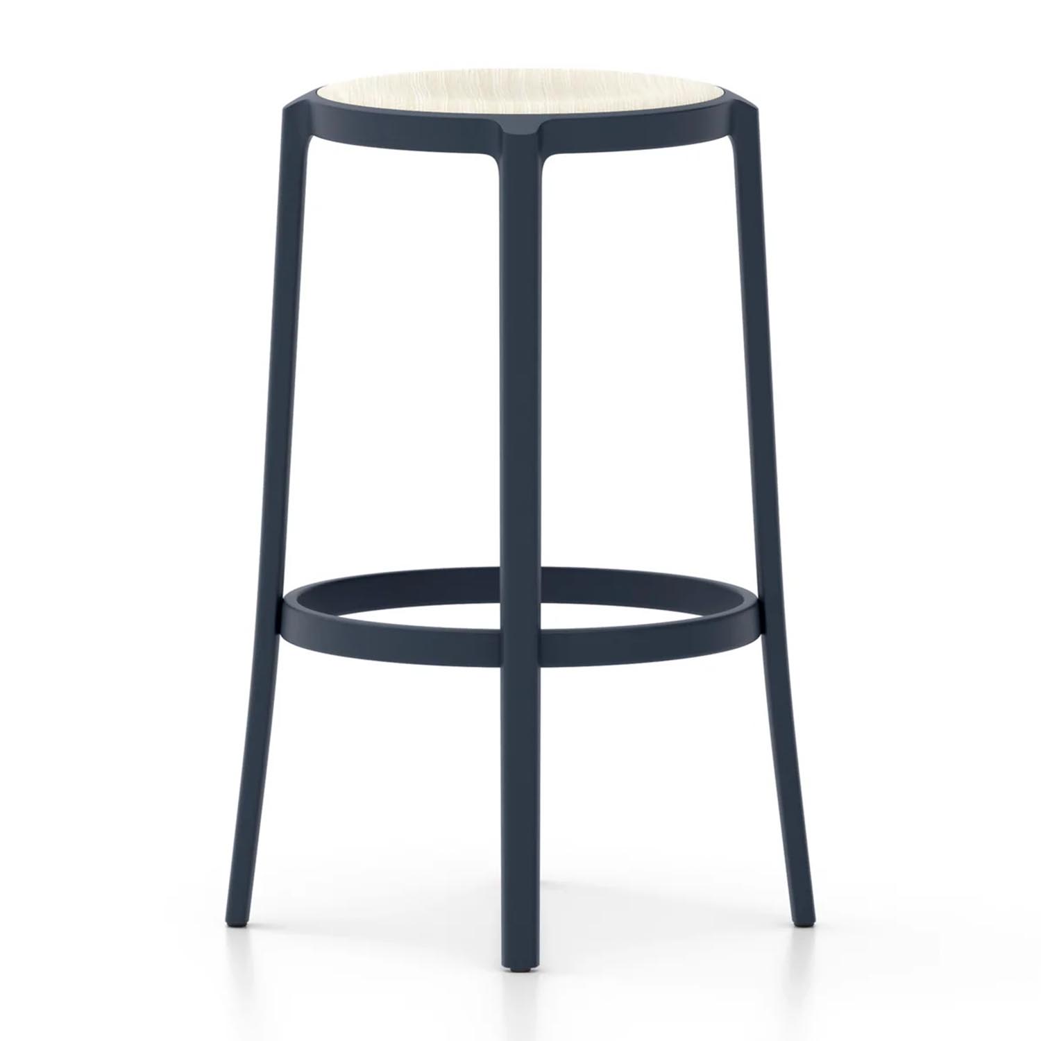 On & On Plywood Seat Barstool Barstuhl, Farbe dark blue, Sitz holz, esche hell