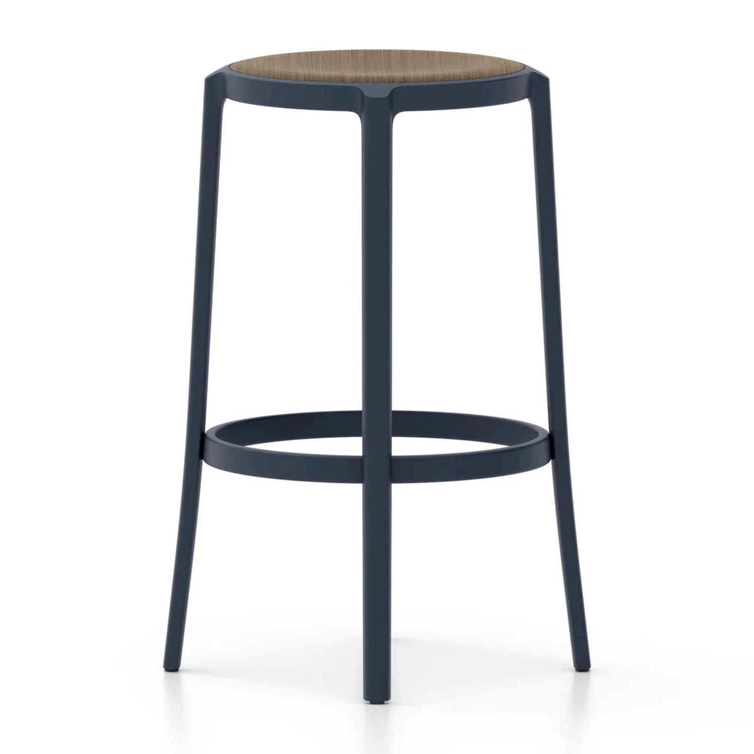 On & On Plywood Seat Barstool Barstuhl, Farbe dark blue, Sitz holz, nussbaum von Emeco