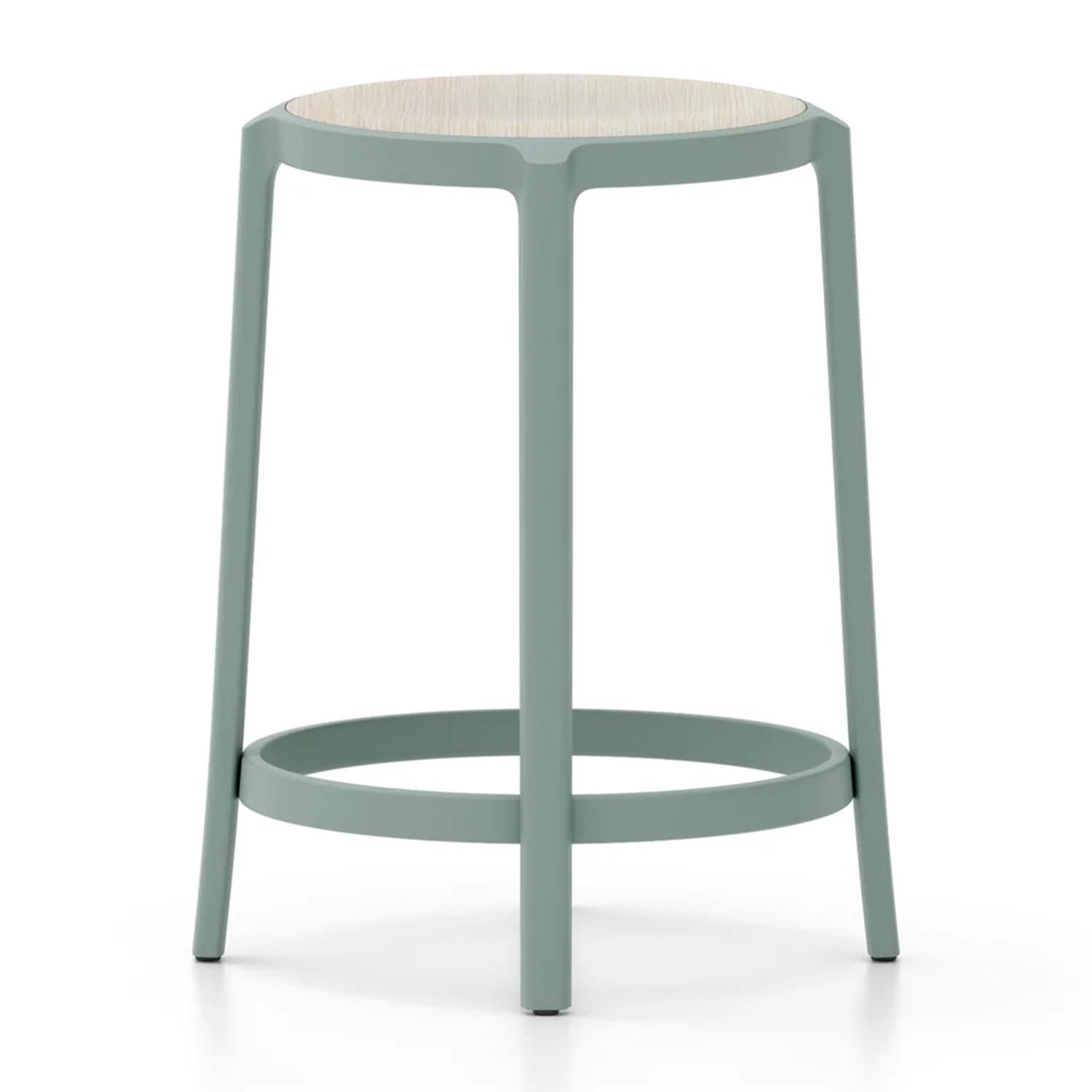 On & On Plywood Seat Counter Stool Hochstuhl, Farbe light blue, Sitz holz, eiche von Emeco