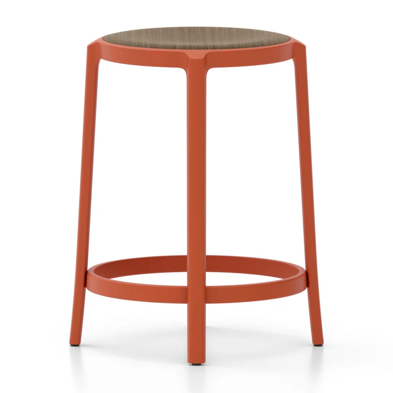 On & On Plywood Seat Counter Stool Hochstuhl, Farbe orange, Sitz holz, nussbaum von Emeco