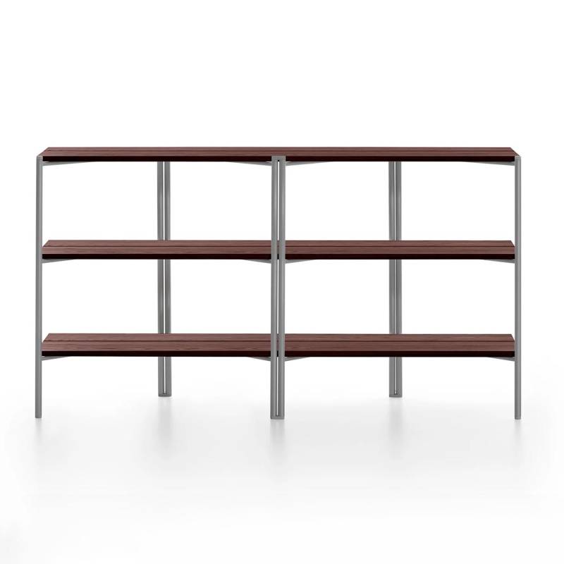 Run Shelf Regal, Gestell aluminium, klar pulverbeschichtet, Ausführung tablare, nussbaumholz von Emeco