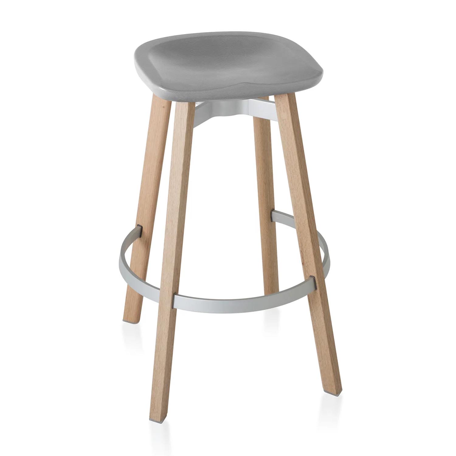 SU Barstool Barstuhl, Sitz polyethylen, flint grey, Gestell holz, natural von Emeco