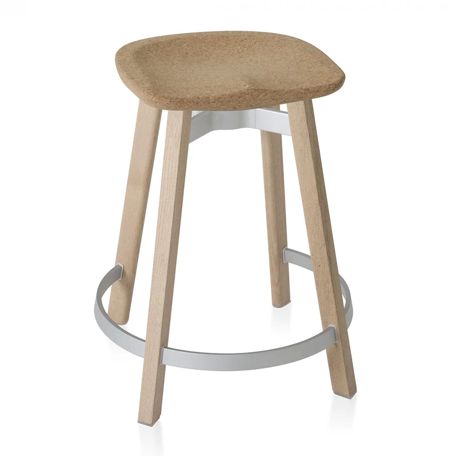 SU Counter Stool Hochstuhl, Sitz kork, Gestell holz, natural von Emeco