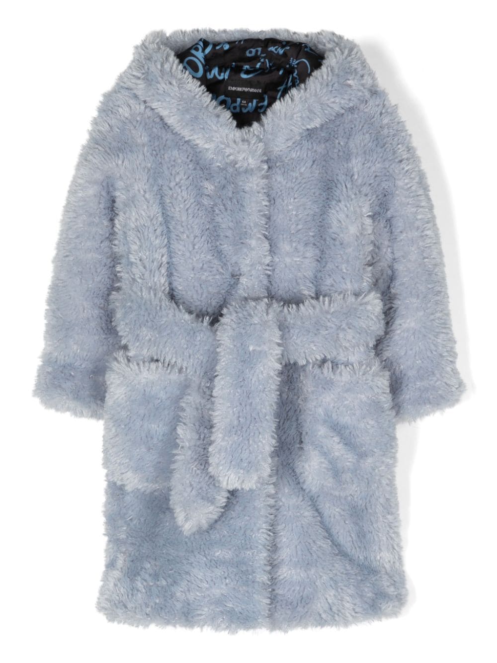 Emporio Armani Kids faux-fur belted trench coat - Blue von Emporio Armani Kids