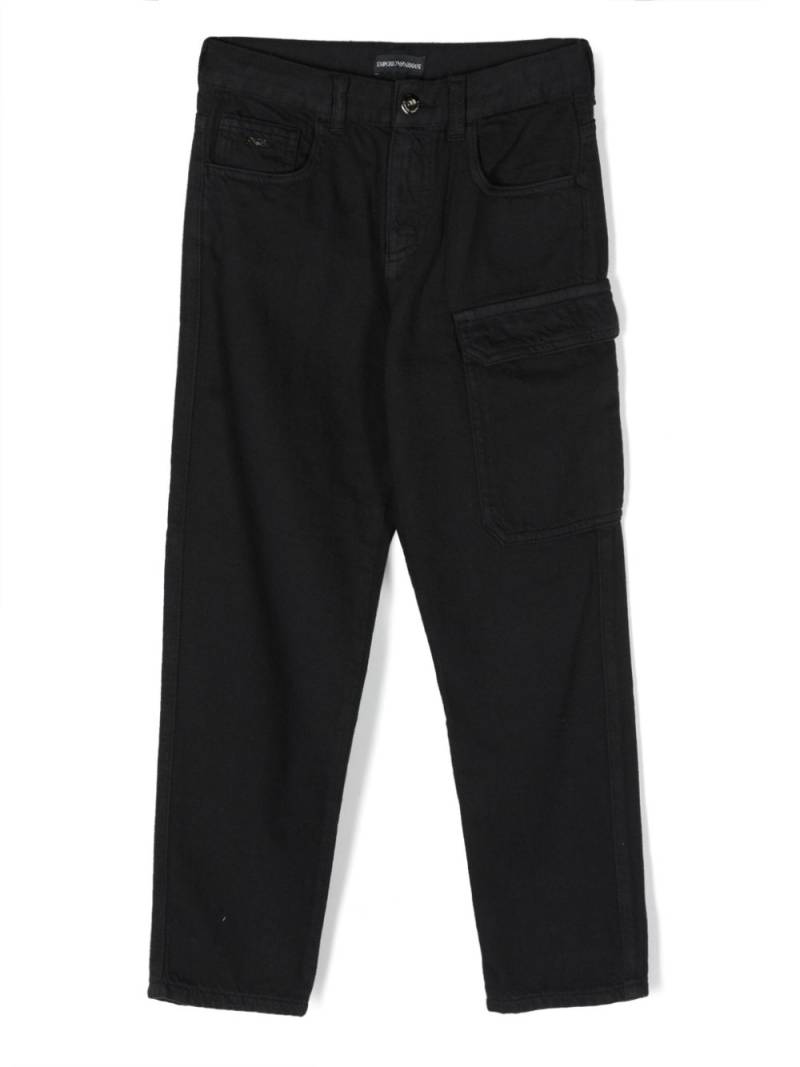 Emporio Armani Kids tapered-leg cotton trousers - Blue von Emporio Armani Kids