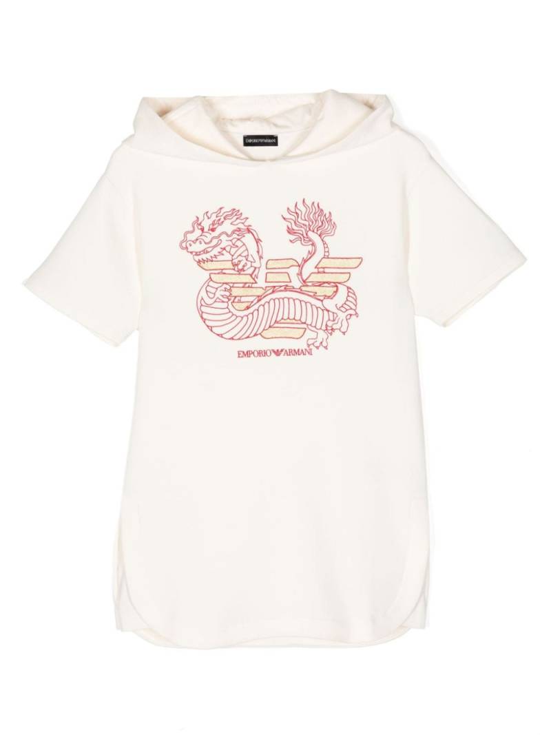 Emporio Armani Kids dragon-embroidered jersey minidress - Neutrals von Emporio Armani Kids