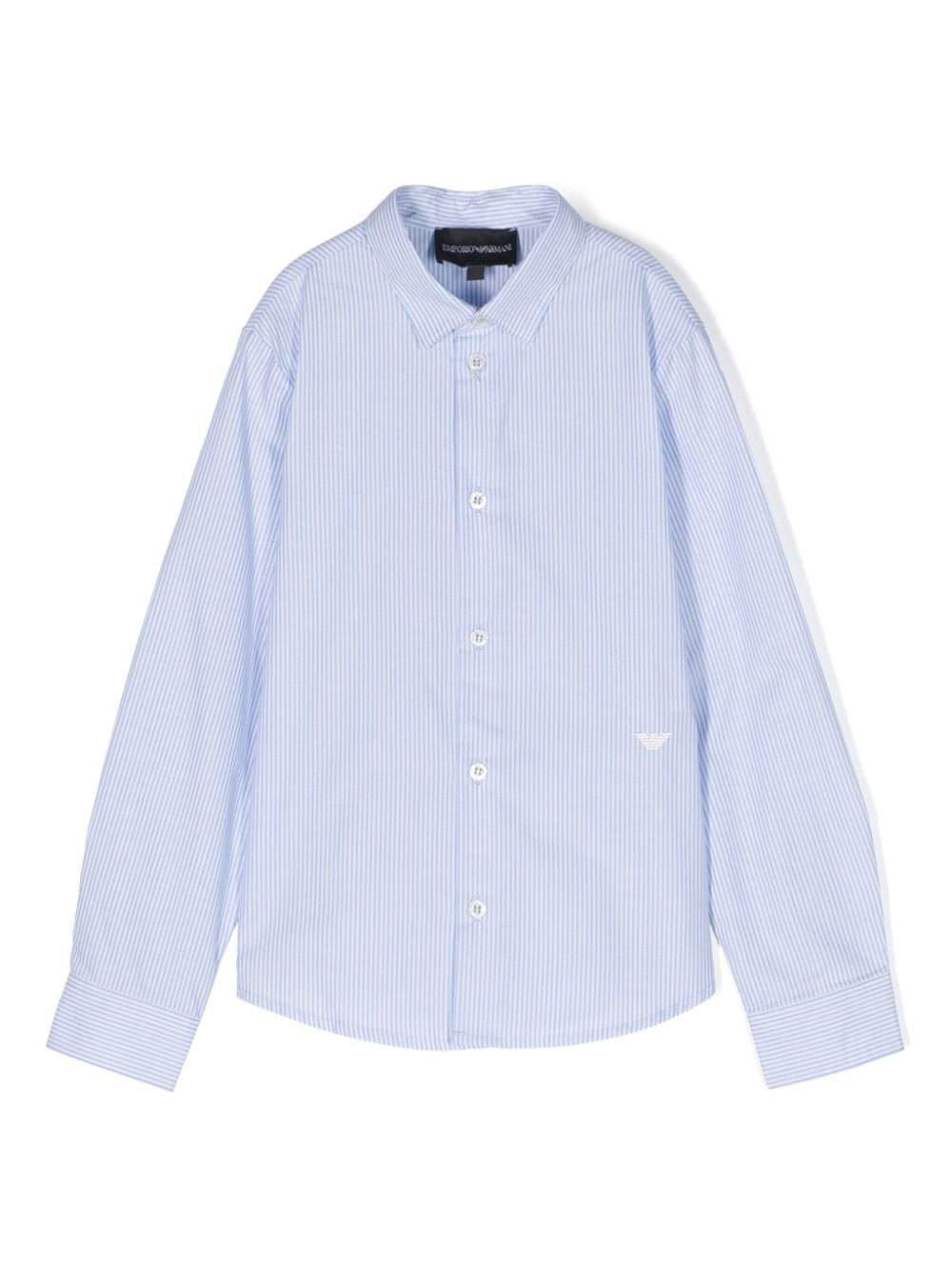 Emporio Armani Kids embroidered-logo striped cotton shirt - Blue von Emporio Armani Kids