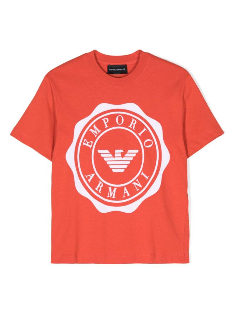 Emporio Armani Kids flocked-logo cotton T-shirt - Red von Emporio Armani Kids