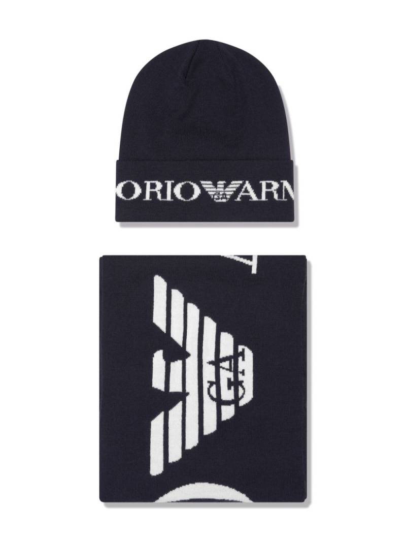 Emporio Armani Kids intarsia knit-logo beanie set - Black von Emporio Armani Kids