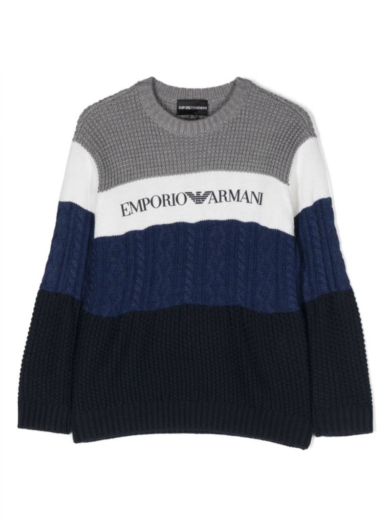 Emporio Armani Kids intarsia knit-logo striped jumper - Grey von Emporio Armani Kids