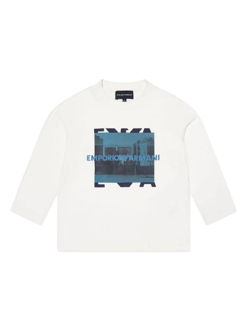 Emporio Armani Kids logo-appliqué graphic-print t-shirt - White von Emporio Armani Kids