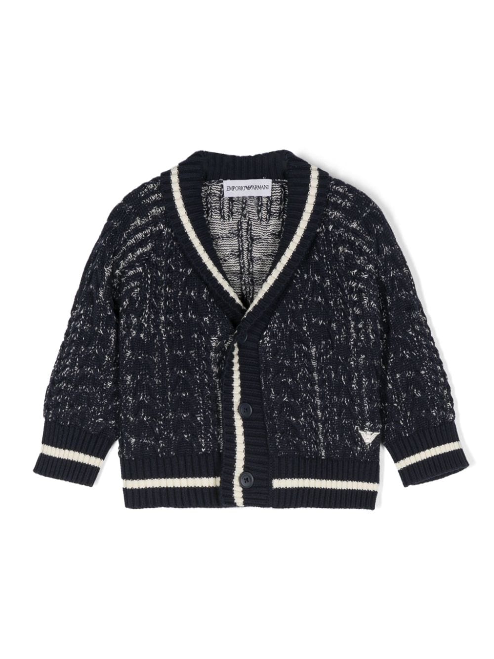 Emporio Armani Kids logo-embroidered marl-knit cardigan - Blue von Emporio Armani Kids