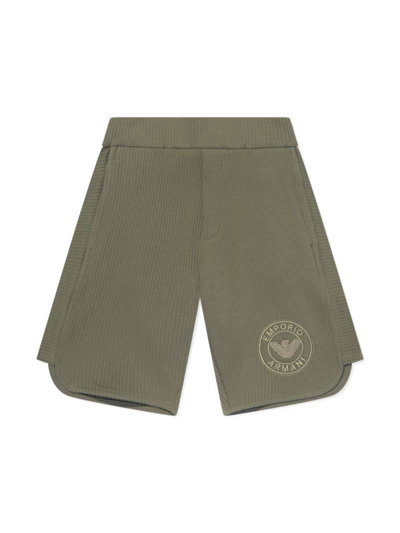 Emporio Armani Kids logo-embroidered ribbed shorts - Green von Emporio Armani Kids