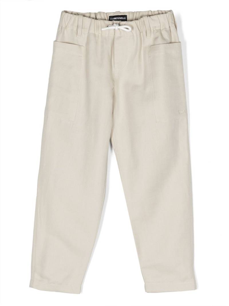 Emporio Armani Kids logo-embroidered trousers - Neutrals von Emporio Armani Kids