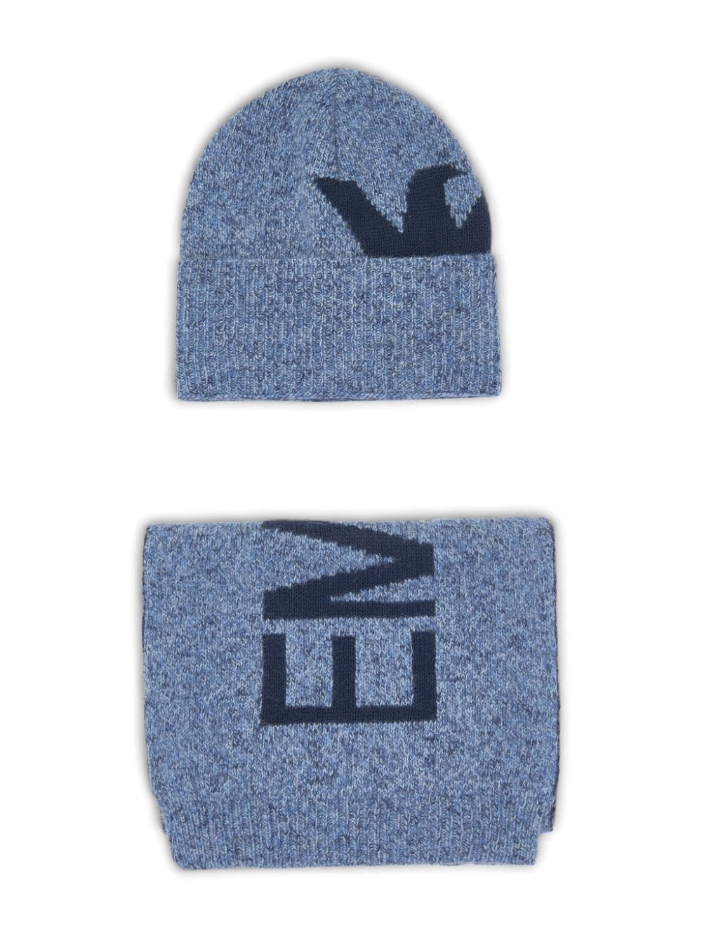 Emporio Armani Kids logo-intarsia beanie (set of two) - Blue von Emporio Armani Kids