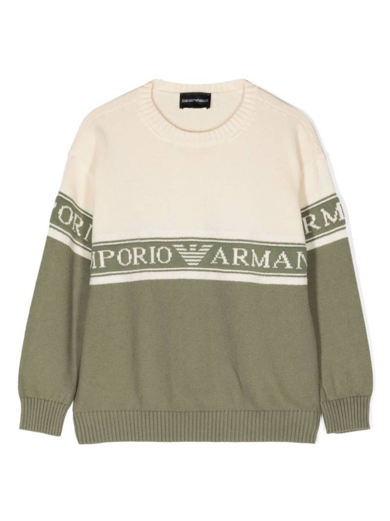 Emporio Armani Kids logo-intarsia cotton jumper - Green von Emporio Armani Kids