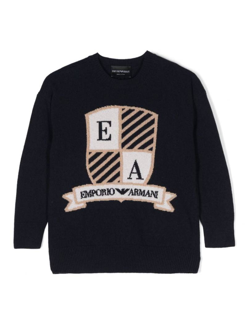 Emporio Armani Kids logo-intarsia crew-neck jumper - Blue von Emporio Armani Kids