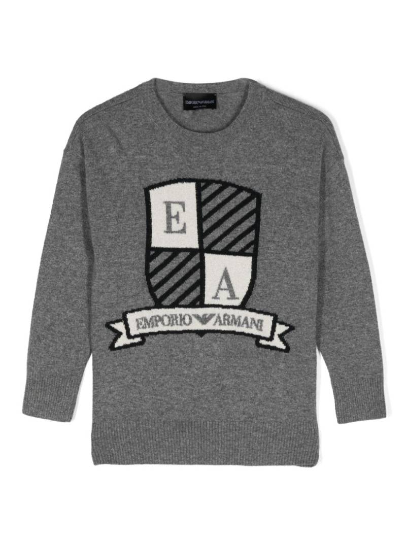 Emporio Armani Kids logo-intarsia crew-neck jumper - Grey von Emporio Armani Kids