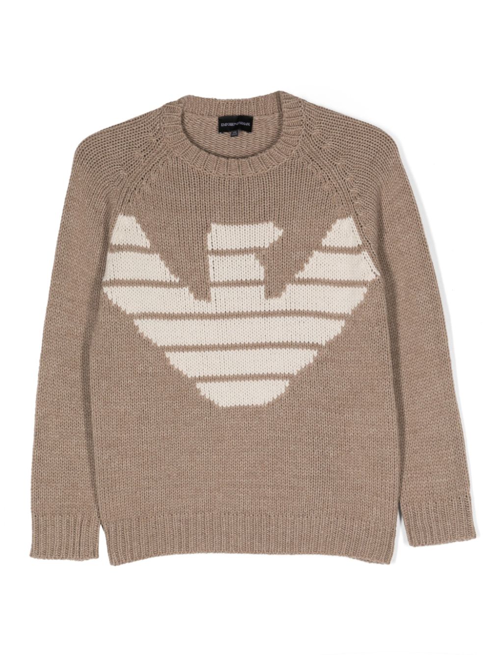 Emporio Armani Kids logo-intarsia crew-neck jumper - Neutrals von Emporio Armani Kids