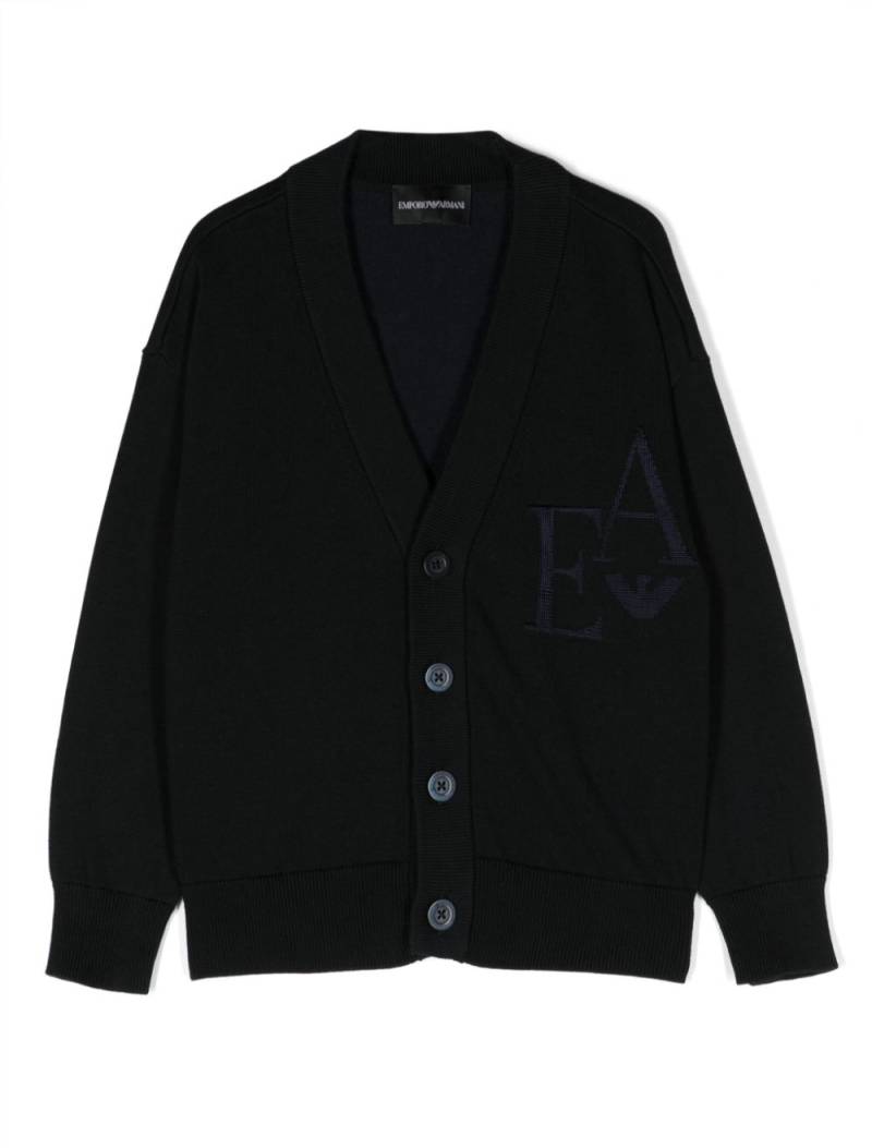 Emporio Armani Kids logo-intarsia knitted cardigan - Blue von Emporio Armani Kids