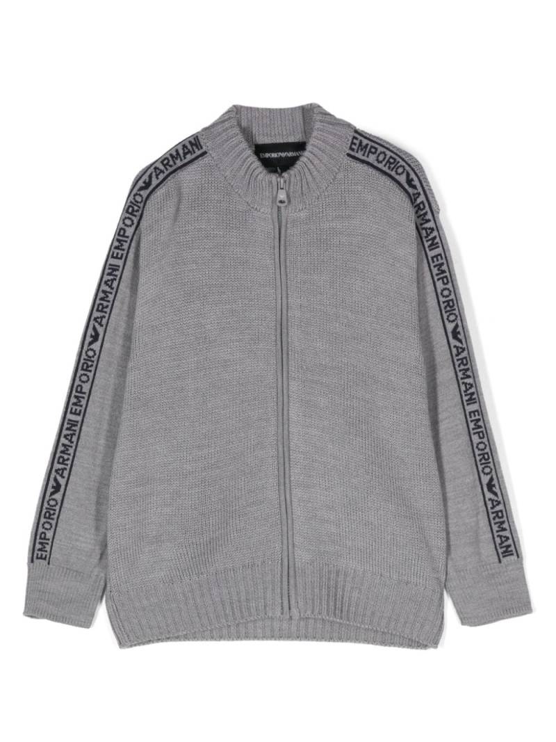 Emporio Armani Kids logo-intarsia zip-up sweater - Grey von Emporio Armani Kids