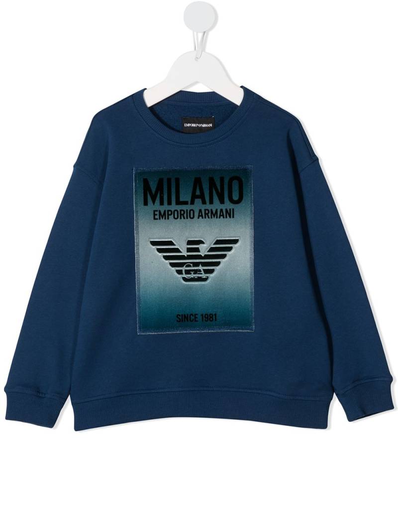 Emporio Armani Kids logo-patch crew neck sweatshirt - Blue von Emporio Armani Kids