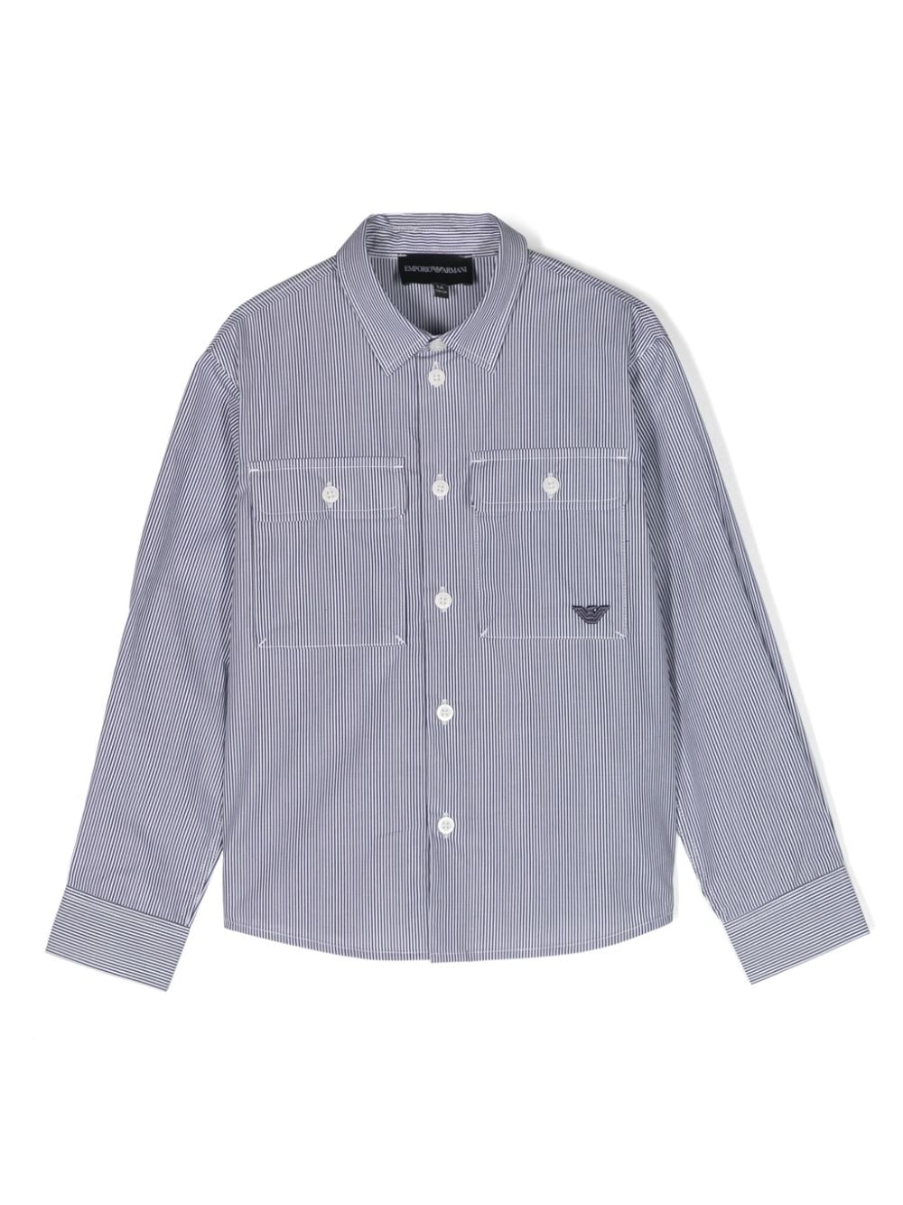 Emporio Armani Kids logo-patch striped cotton shirt - Blue von Emporio Armani Kids