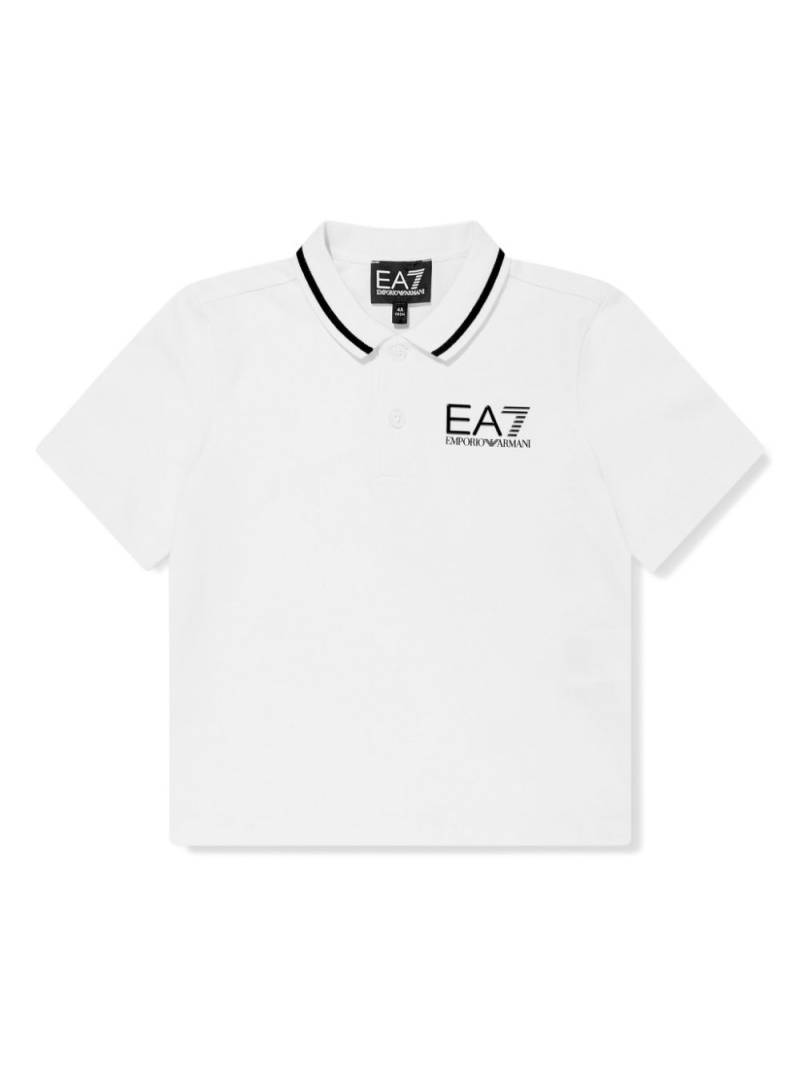 Emporio Armani Kids logo-plaque cotton polo shirt - White von Emporio Armani Kids