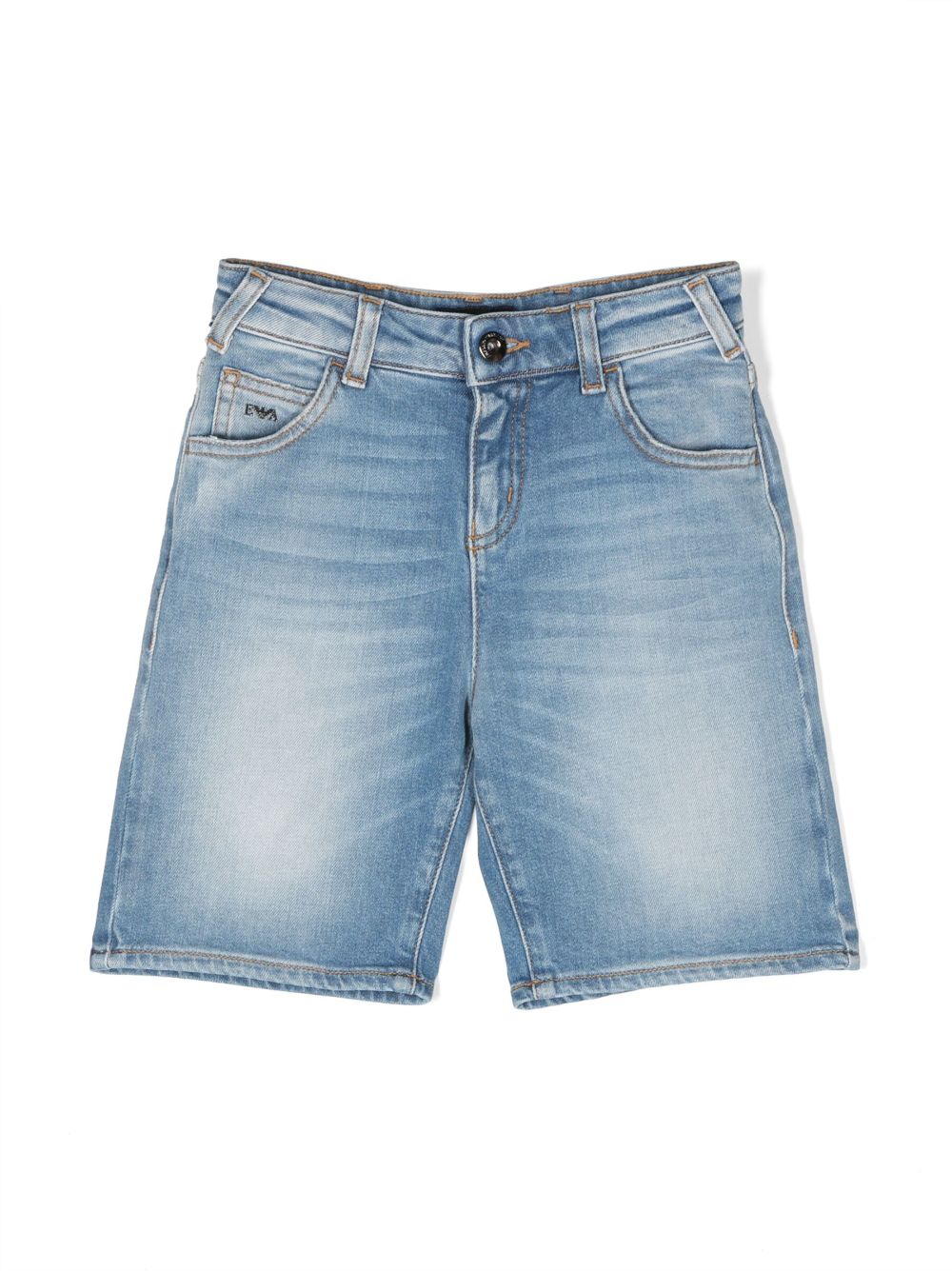 Emporio Armani Kids logo-plaque denim shorts - Blue von Emporio Armani Kids