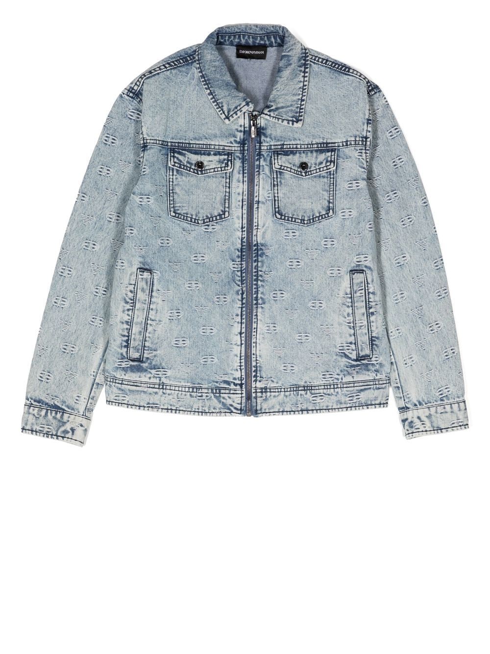 Emporio Armani Kids monogram zipped denim jacket - Blue von Emporio Armani Kids