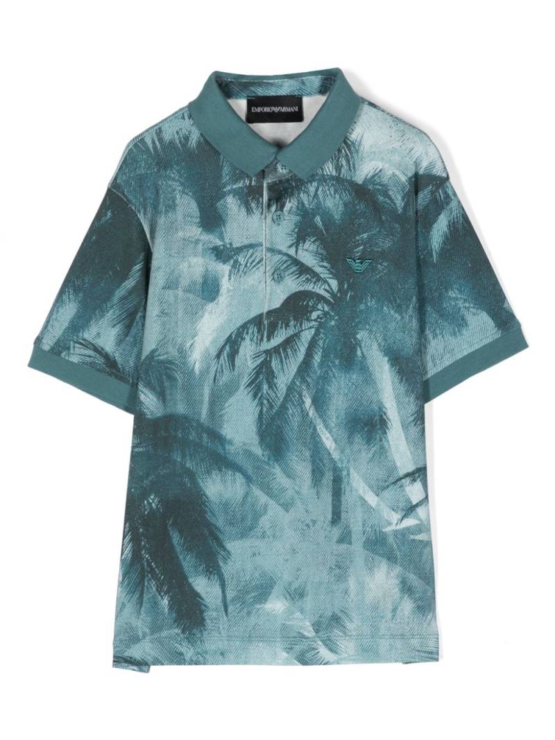 Emporio Armani Kids palm tree-print cotton polo shirt - Green von Emporio Armani Kids