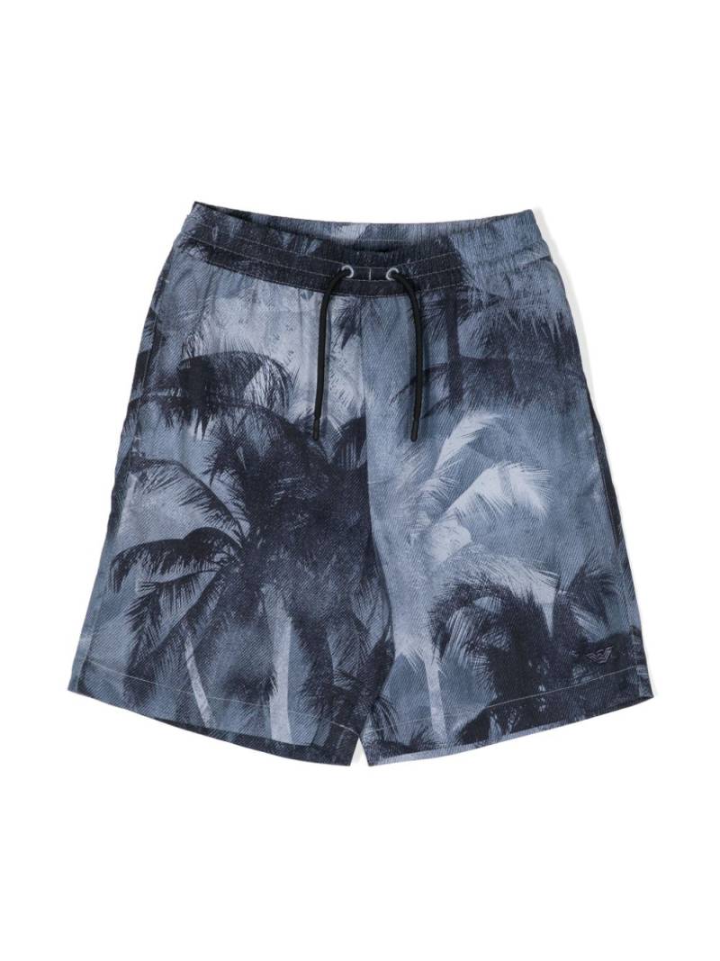 Emporio Armani Kids palm tree-print drawstring shorts - Blue von Emporio Armani Kids