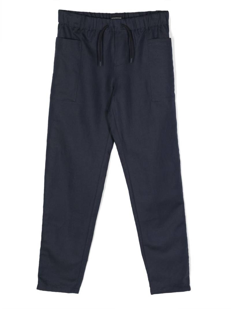 Emporio Armani Kids plain cotton-linen track pants - Blue von Emporio Armani Kids