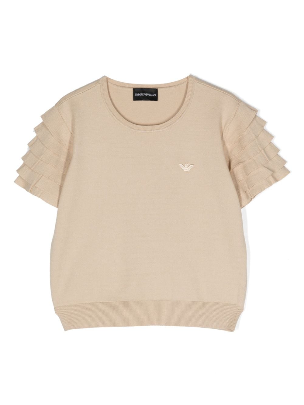 Emporio Armani Kids ruffled-sleeve knitted T-shirt - Neutrals von Emporio Armani Kids