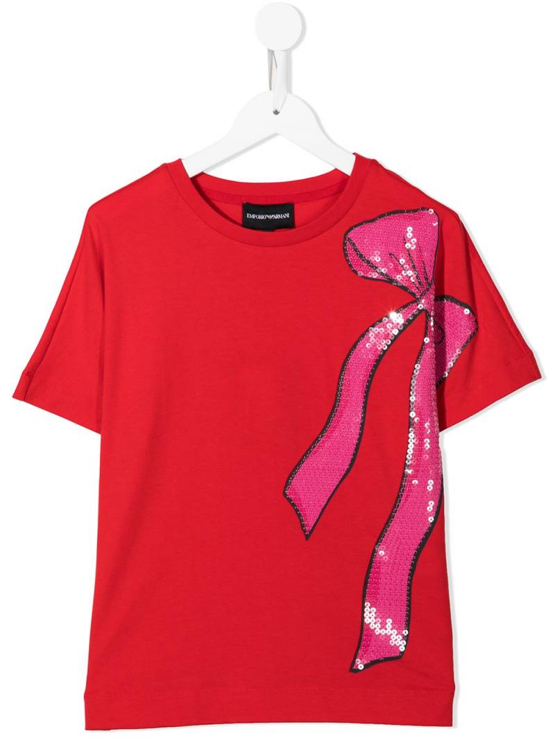 Emporio Armani Kids sequin-embellished short-sleeved T-shirt - Red von Emporio Armani Kids