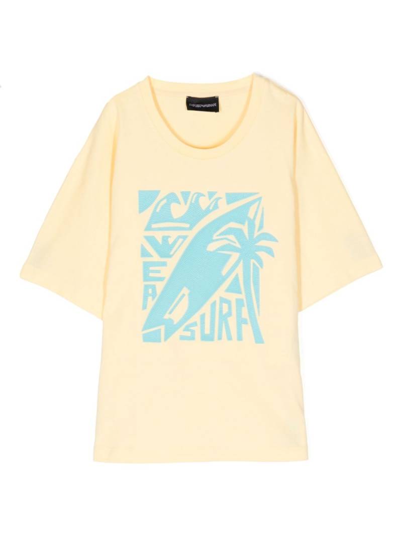 Emporio Armani Kids surf-print cotton T-shirt - Yellow von Emporio Armani Kids