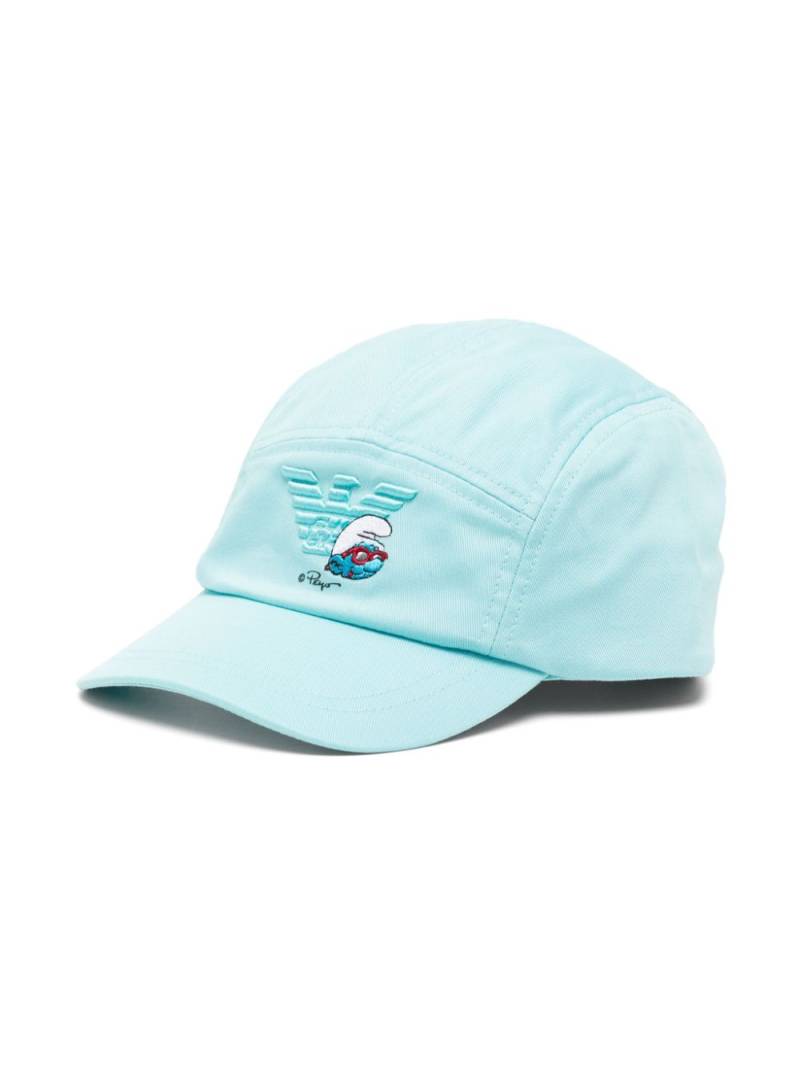 Emporio Armani Kids x The Smurfs logo-embroidered cotton cap - Blue von Emporio Armani Kids