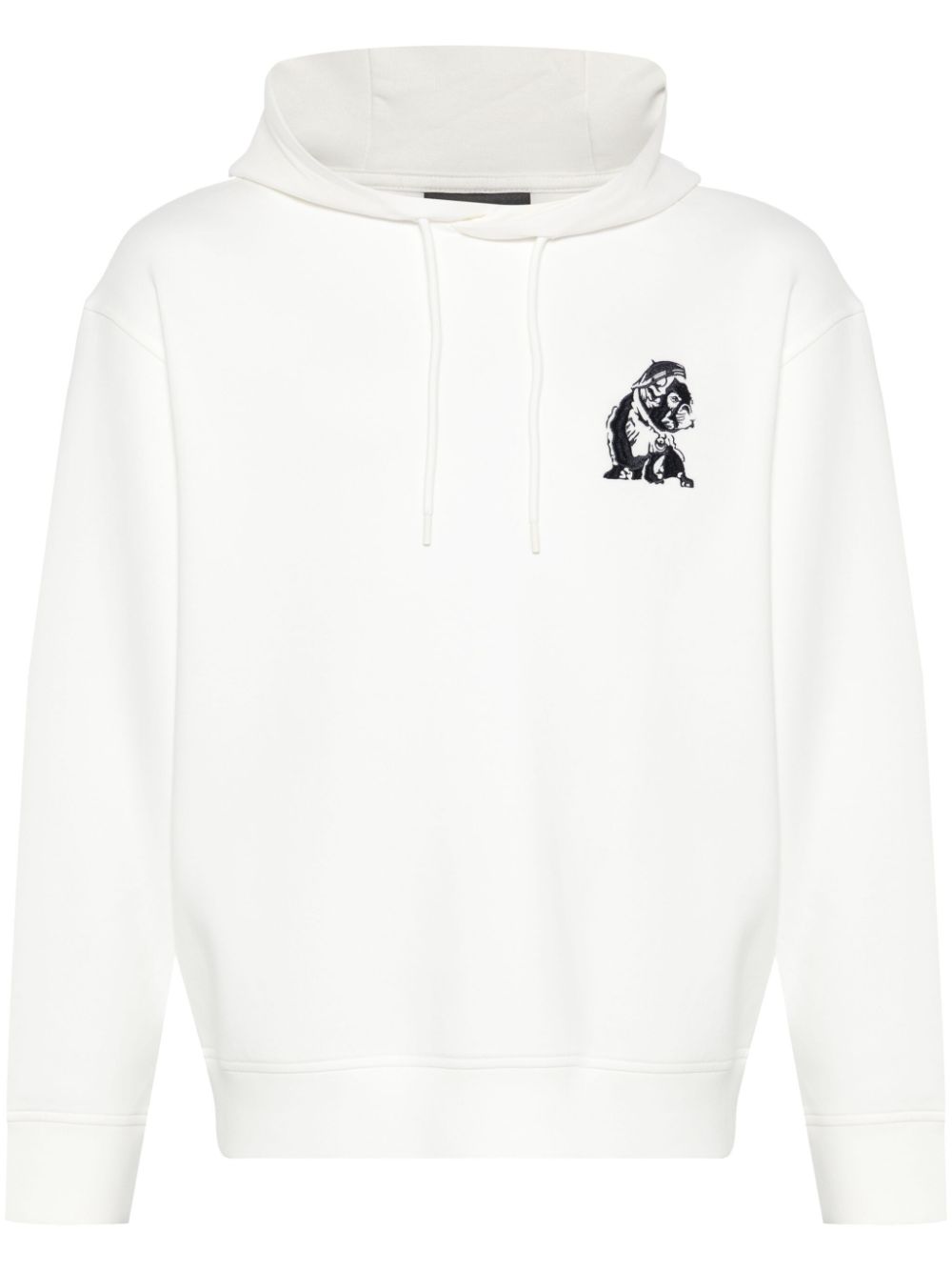 Emporio Armani French Bulldog-embroidered hoodie - White von Emporio Armani