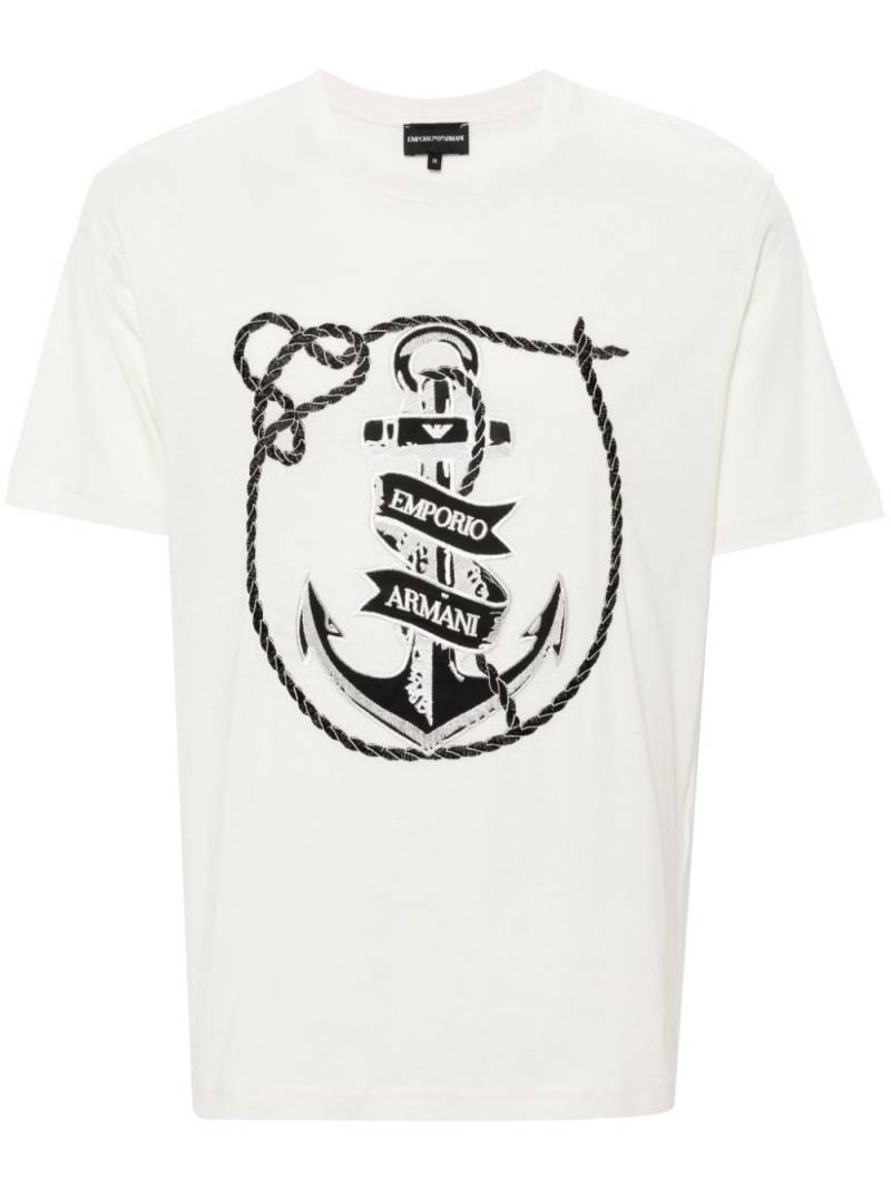 Emporio Armani anchor-embroidered jersey T-shirt - Neutrals von Emporio Armani