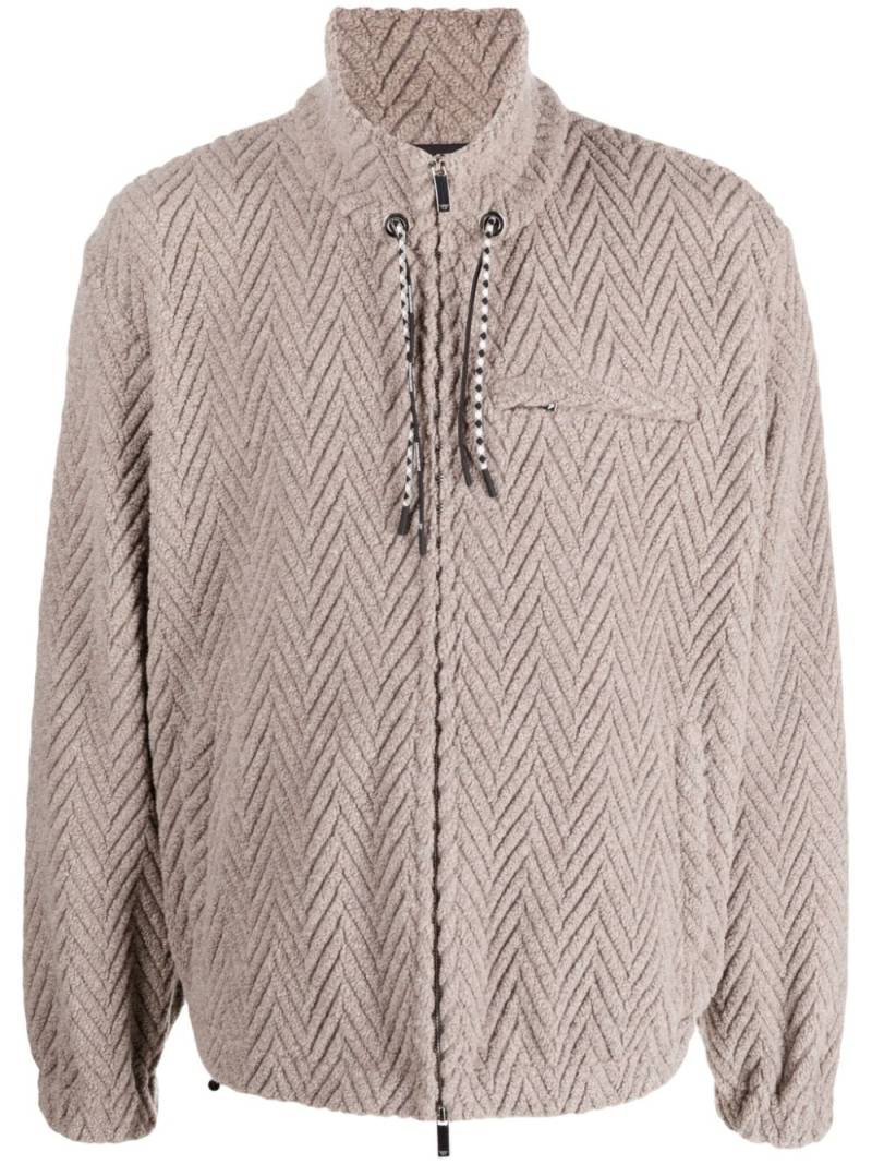 Emporio Armani chevron-fleece zip-up jacket - Neutrals von Emporio Armani