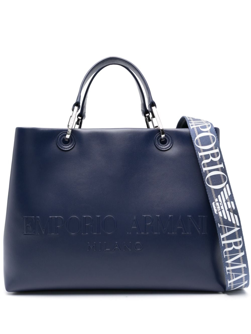 Emporio Armani embossed-logo leather tote bag - Blue von Emporio Armani