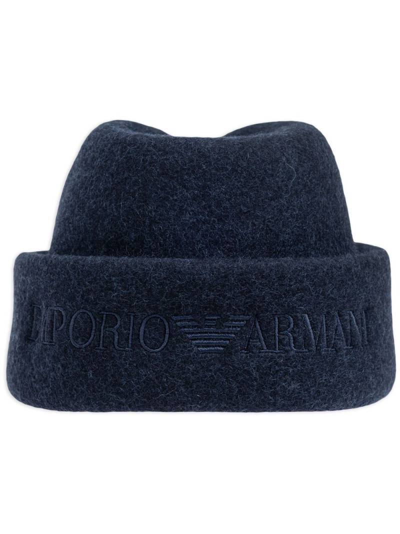 Emporio Armani embroidered-logo beanie hat - Blue von Emporio Armani