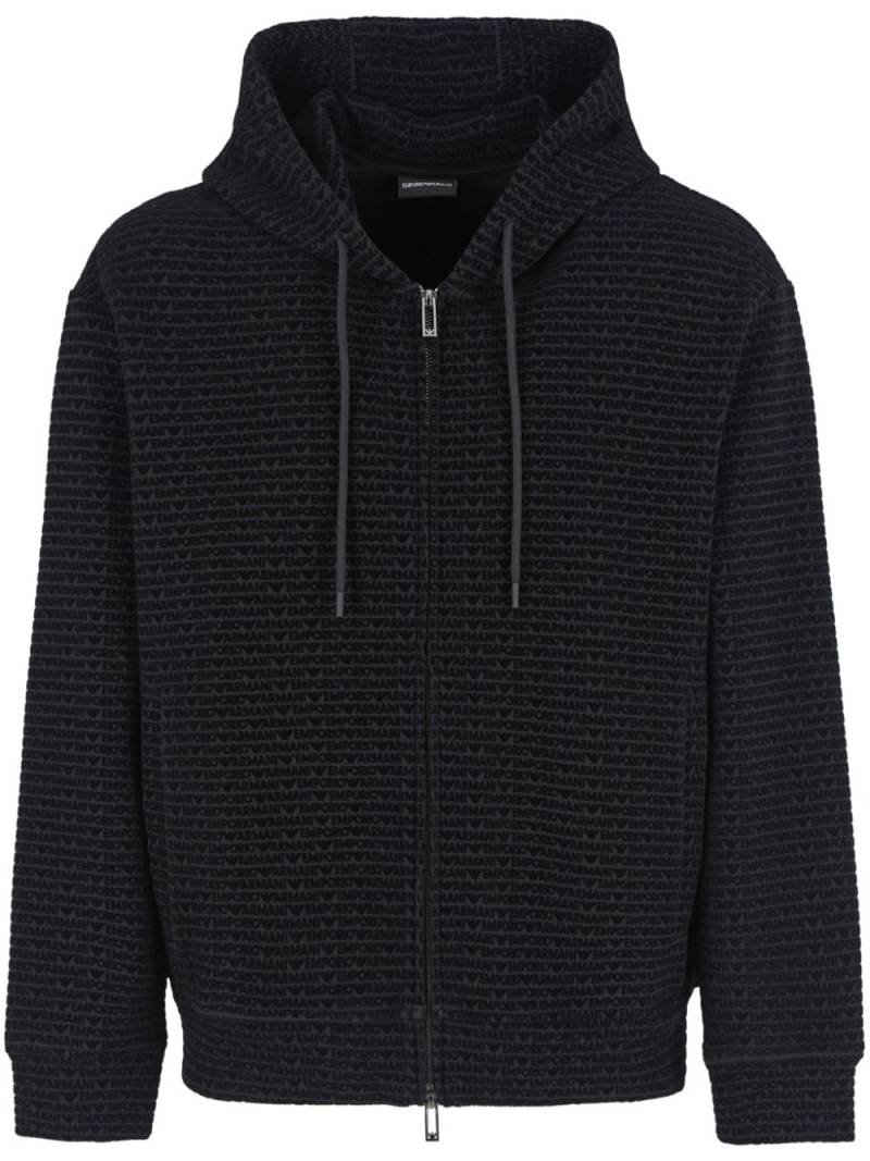 Emporio Armani flocked-logo double-jersey zip-front hoodie - Black von Emporio Armani